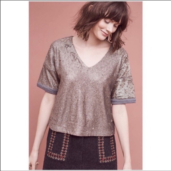 Anthropologie Doletta Bronze Sequined Top SZ S - Picture 1 of 7
